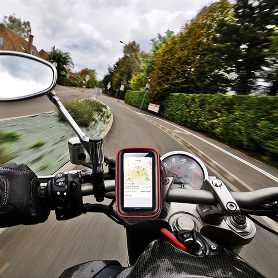 Telefoonhouder motor & fiets – Waterdichte tas – 360° draaibaar – Zonder gereedschap – Voor stuur scooter & brommer – Zwart-Ilumina Benelux