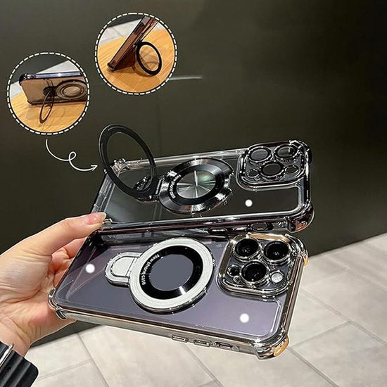 iPhone 12 Pro Max Hoesjes – Magnetische Backcover – Onzichtbare Ringstandaard – Schokbestendig – Zilver-Ilumina Benelux