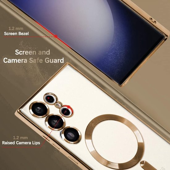 Samsung Galaxy S23 Ultra Hoesjes – Magnetische MagSafe Backcover – TPU – Camerabescherming – Goud-Ilumina Benelux