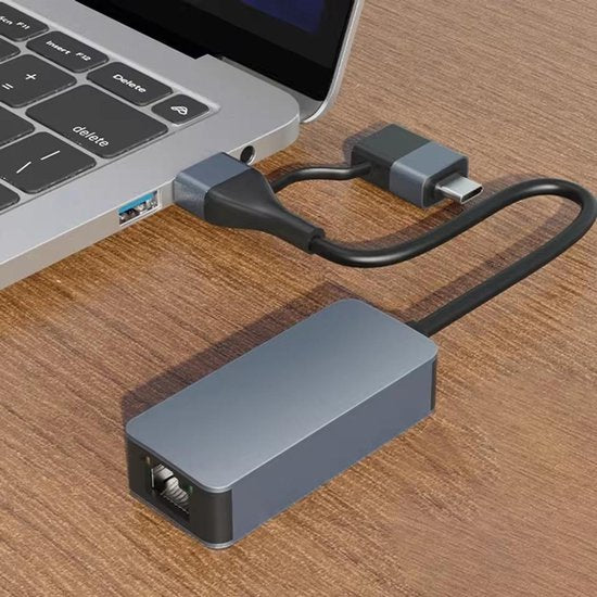USB Ethernet Adapter – Gigabit 1000 Mbps – USB-A & USB-C naar RJ45 – Plug & Play – Zwart-Ilumina Benelux