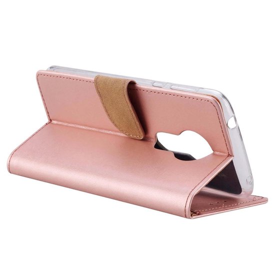 Motorola E5 Hoesjes – Portemonnee Bookcase – Pasjeshouder – Magneetsluiting – Roségoud-Ilumina Benelux