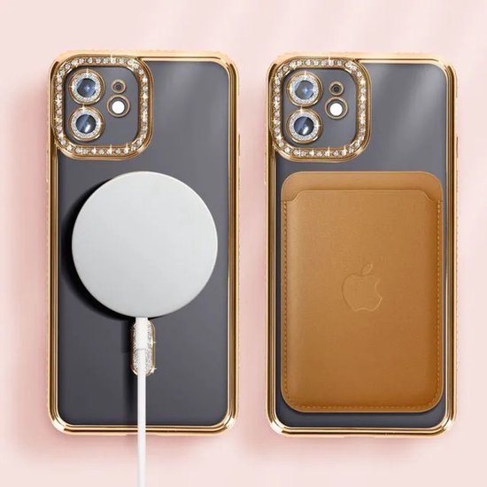 iPhone 11 Pro Hoesjes – MagSafe Glitter Backcover – Strass Diamantjes – Glamour – Goud-Ilumina Benelux