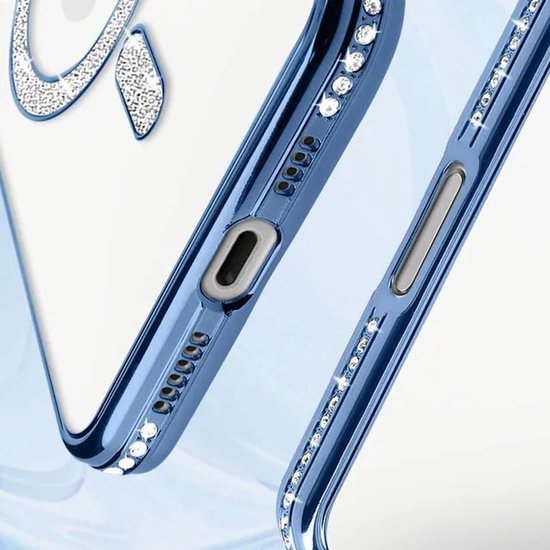 iPhone 16 Pro Max Hoesjes – MagSafe Glitter Backcover – Diamantjes – Glamour Design – Blauw-Ilumina Benelux