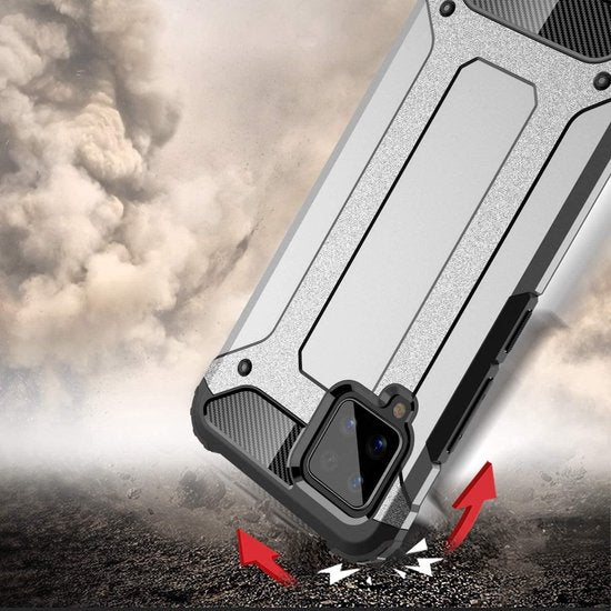 Schokbestendig Heavy Duty Armor Hoesje Geschikt voor: Samsung Galaxy A22 4G Back Cover - Zilver