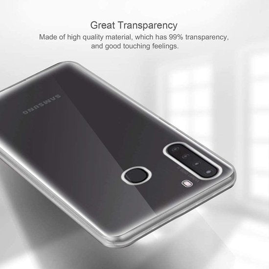 Samsung Galaxy A21 Hoesjes – Transparante TPU Siliconen Backcover – Inclusief 2x Gehard Glas Screenprotector – Anti Kras-Ilumina Benelux