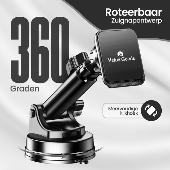 Telefoonhouder auto – Magnetisch – Sterke zuignap – Uittrekbare arm – 360° draaibaar – Zwart-Ilumina Benelux
