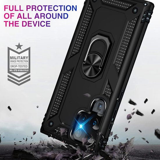 Samsung Galaxy S22 Ultra Hoesjes – Ring Armor Backcover – 360° Draaibare Standaard – Magneet – Zwart-Ilumina Benelux