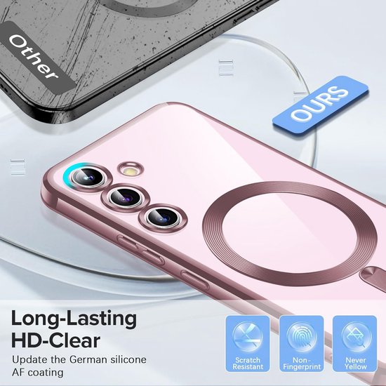 Backcover hoesje Geschikt voor: Samsung Galaxy S24 FE / Galaxy S25 FE - met 2x Screenprotector - MagSafe - Roségoud