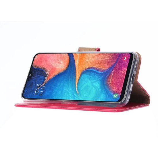 Samsung Galaxy A20E Hoesjes – Portemonnee Hoes – Pasjeshouder – 2x Gehard Glas Screenprotector – Roze