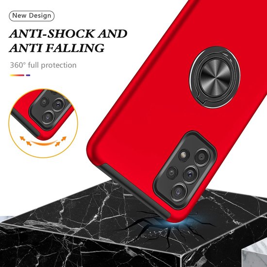 Samsung Galaxy A53 5G Hoesjes – Harde Backcover met Vingerring – Anti-drop – Rood-Ilumina Benelux