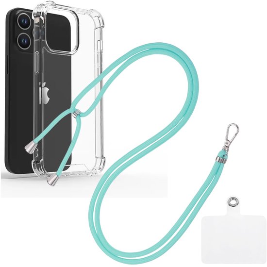 iPhone 12 Pro Hoesjes – Transparante Backcover – Schokbestendig – Nekkoord Koord – Mint-Ilumina Benelux