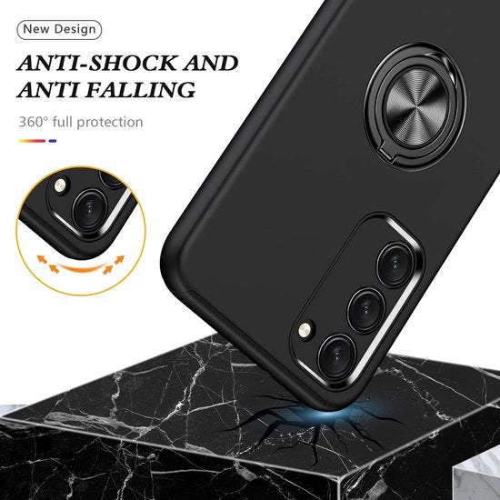Samsung Galaxy S23 Hoesjes – Harde Backcover met Vingerring – Anti-drop – Schokbestendig – Zwart-Ilumina Benelux