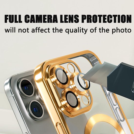 iPhone 15 Plus Hoesjes – Magsafe Compatible Backcover – Ingebouwde Camerabescherming – Goud-Ilumina Benelux