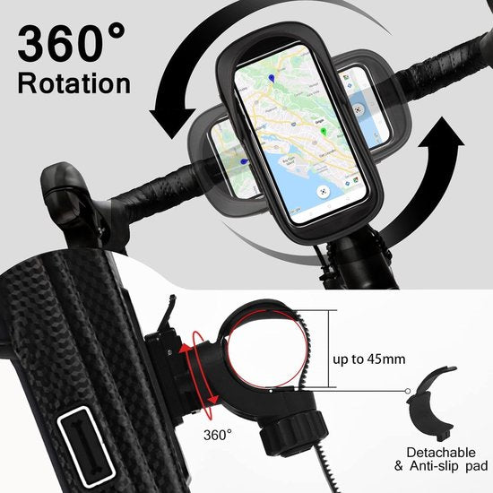Telefoonhouder fiets – Waterdichte stuurtas met touchscreen – 360° draaibaar – Regenhoes & opbergruimte – Tot 7 inch – Zwart-Ilumina Benelux