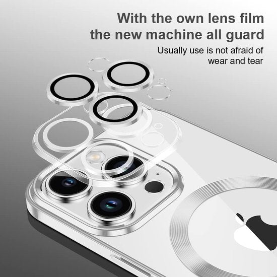 iPhone 15 Hoesjes – Magnetische Clear Siliconen Backcover – Camera Lens Protector – MagSafe – Zilver-Ilumina Benelux