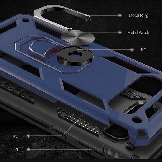 Samsung Galaxy S10 Hoesjes – Ring Armor Backcover – 360° Draaibare Standaard – Magneet – Blauw-Ilumina Benelux