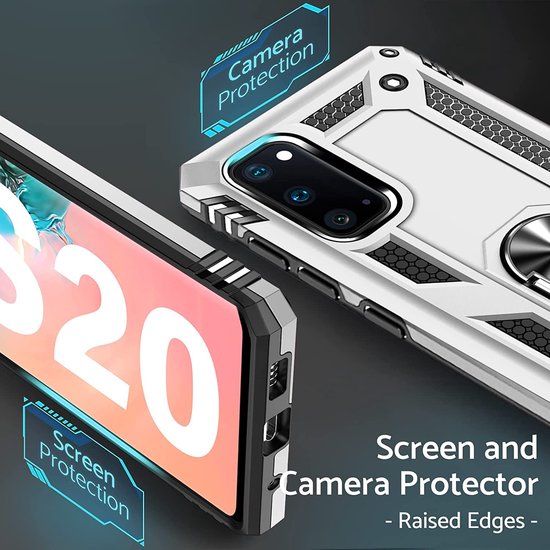 Samsung Galaxy S20 Hoesjes – Anti-Shock Hybride Ring Armor Backcover – Schokbestendig – Zilver-Ilumina Benelux