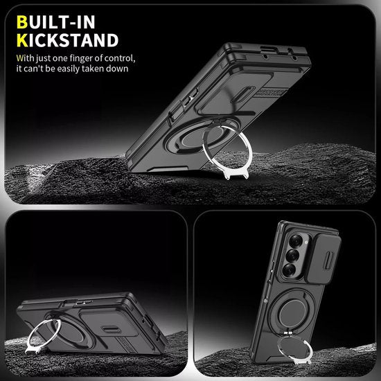 Samsung Galaxy Z Fold 6 Hoesjes – MagSafe Hybrid Backcover met Ringstandaard – Schokbestendig – Zwart-Ilumina Benelux