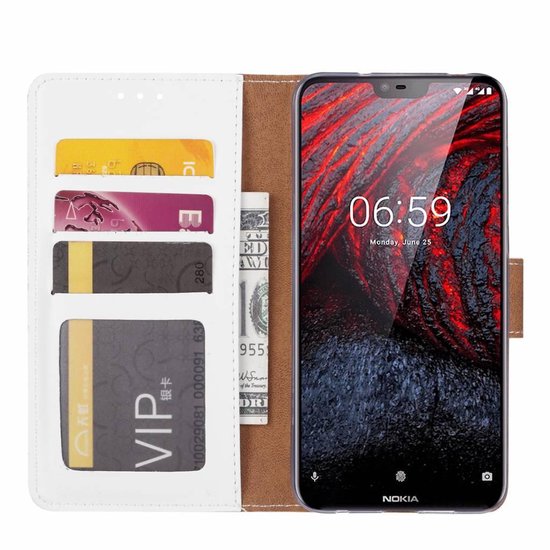 Nokia 6.1 Plus Hoesjes – Bookcase Portemonnee Hoes – Pasjeshouder – Magneetsluiting – Wit-Ilumina Benelux
