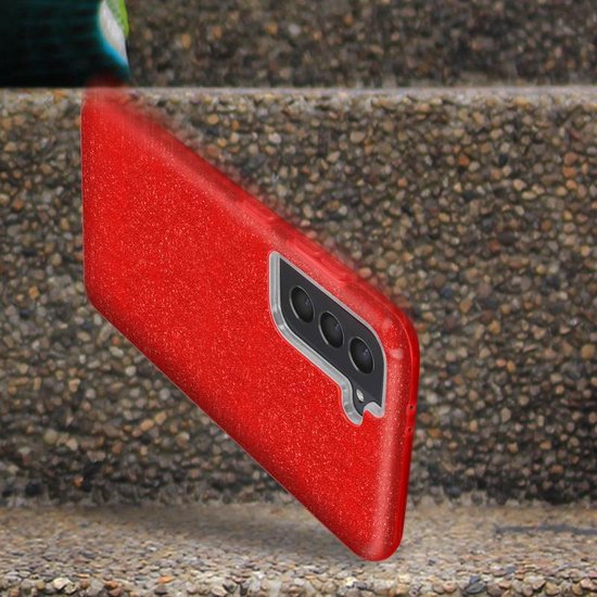 Samsung Galaxy S21 Plus Hoesjes – Siliconen TPU Backcover – Glitters BlingBling – Rood-Ilumina Benelux