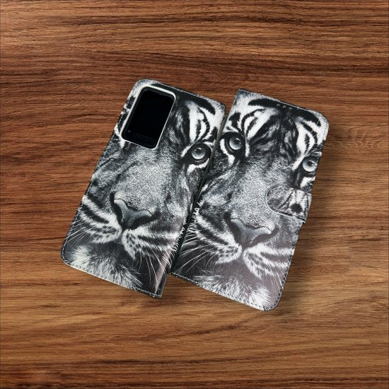 Samsung Galaxy A23 5G Hoesjes – Portemonnee Book Case – Pasjeshouder – Magneetsluiting – Tijgerprint-Ilumina Benelux