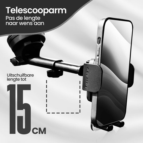 Telefoonhouder auto – Sterke zuignap – 360° draaibaar – Voor dashboard/voorruit/bureau – Zwart-Ilumina Benelux