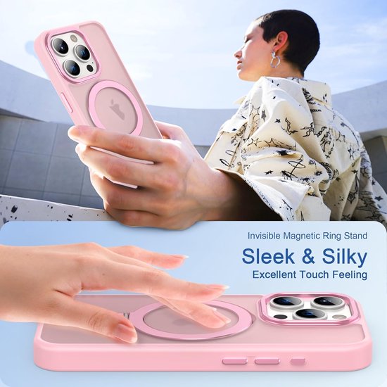 iPhone 17 Air Hoesjes – MagSafe Backcover met Standaard – Schokbestendig – Inclusief 2x Screenprotector – Roze-Ilumina Benelux