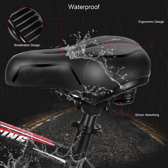 Fietszadel – Ergonomisch Breed Tourzadel – Traagschuim Langzame Rebound – Hol Design – Unisex Zwart-Ilumina Benelux