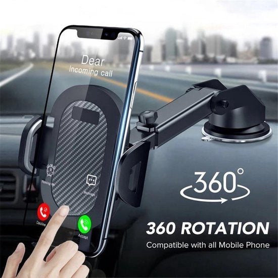 Telefoonhouder auto – Zuignap Sunction Cup – Verstelbare Arm – 360° Draaibaar – Zwart-Ilumina Benelux