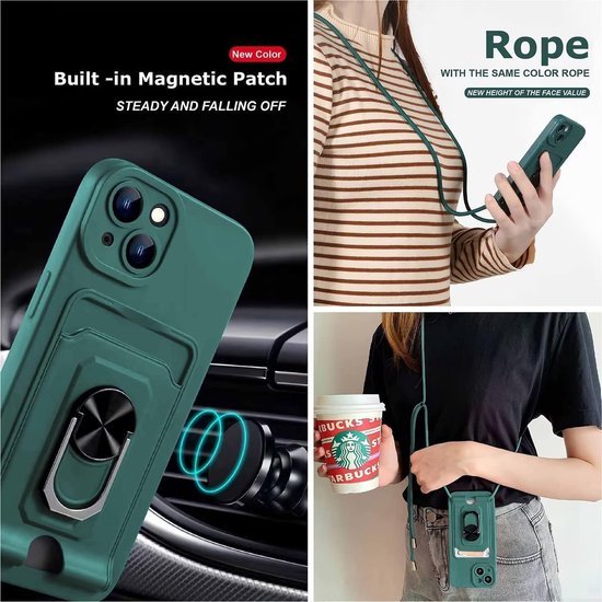 Samsung Galaxy A13 5G Hoesjes – Crossbody Koord – Siliconen Backcover – Pasjeshouder – Groen-Ilumina Benelux