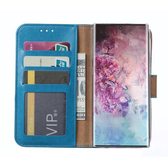 hoesje Geschikt voor: Samsung Galaxy Note 10 Plus Portemonnee Turquoise met 2x Glas Screenprotector