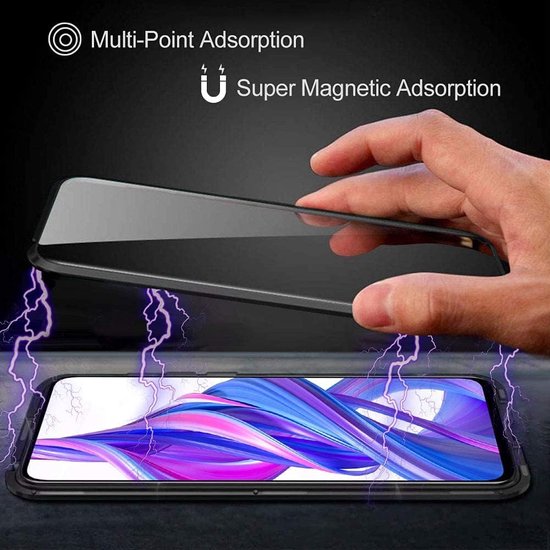 Samsung Galaxy A22 4G Hoesjes – Magnetische 360° Bescherming – Metalen Frame – Gehard Glas Achterkant + Screenprotector – Zwart