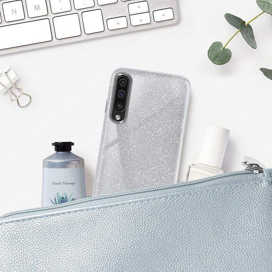 Samsung Galaxy A50S Hoesjes – Siliconen TPU Backcover – Glitter BlingBling – Schokbestendig – Zilver-Ilumina Benelux