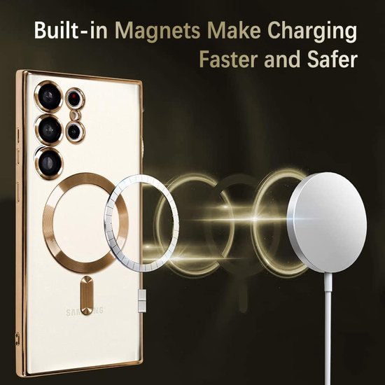 Samsung Galaxy S23 Ultra Hoesjes – Magnetische MagSafe Backcover – TPU – Camerabescherming – Goud-Ilumina Benelux