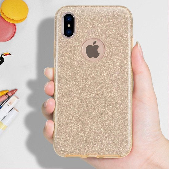 iPhone X / XS Hoesjes – Glitters TPU Siliconen Backcover – BlingBling Cover – Goud-Ilumina Benelux