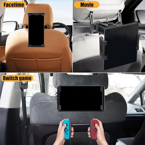 Tablethouder auto – Hoofdsteun montage – Verstelbare arm – Universeel voor iPad & telefoon – Zwart-Ilumina Benelux