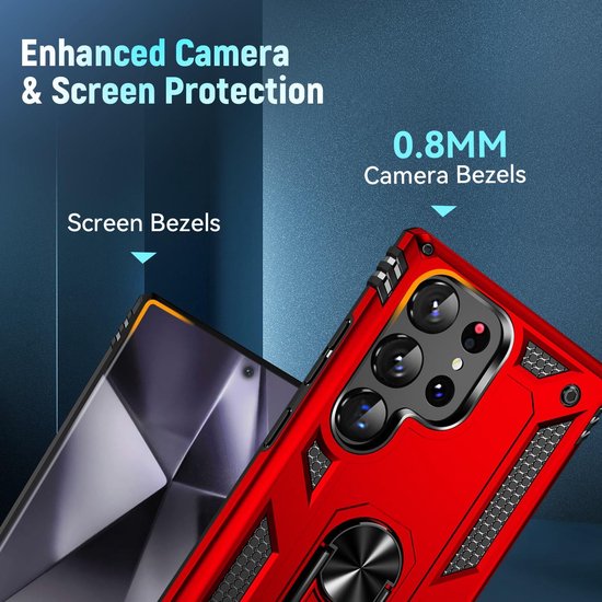 Samsung Galaxy S25 Ultra Hoesjes – Anti-Shock Hybride Ring Armor Backcover – Schokbestendig – Rood-Ilumina Benelux
