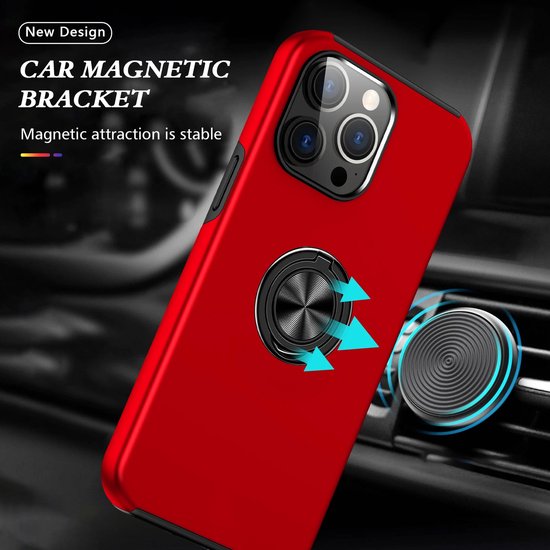 iPhone 16 Pro Hoesjes – Backcover met Vingerring – Magneet – Rood-Ilumina Benelux