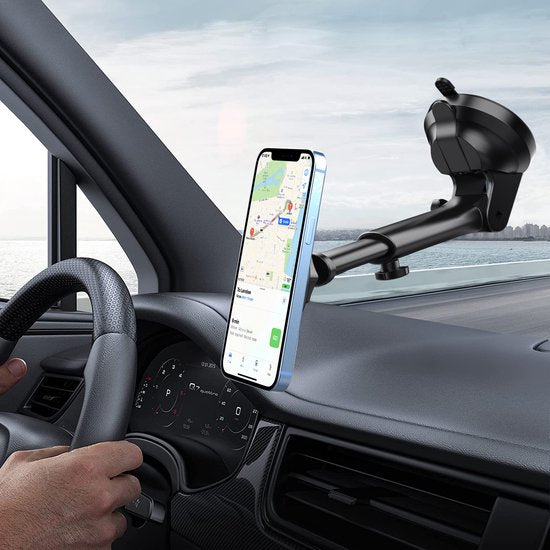Telefoonhouder auto – Magnetisch voorruit & dashboard – 360° draaibaar – MagSafe compatibel – Ultra strong grip – Zwart-Ilumina Benelux
