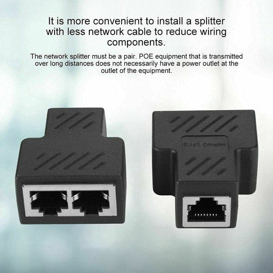RJ45 Ethernet Splitter Adapter – 1 naar 2 Netwerkverdeler – Niet gelijktijdig – Compact & Duurzaam – Zwart-Ilumina Benelux