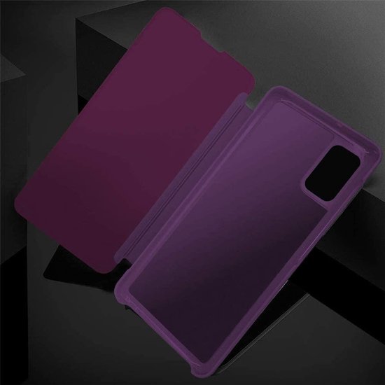 Samsung Galaxy A41 Hoesjes – Clear View Case Spiegel Cover – Flipcase met Venster – Paars