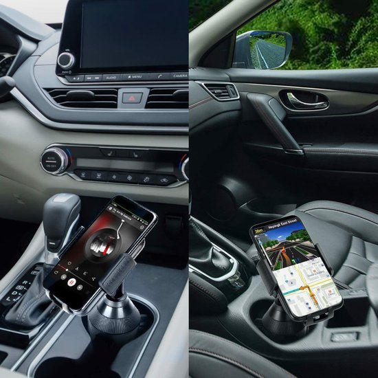 Telefoonhouder auto – Bekerhouder model One-Touch – Verstelbare klem – Geschikt voor smartphones iPhone Samsung Oppo Xiaomi – Zwart-Ilumina Benelux