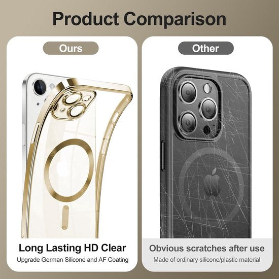 iPhone 15 Pro Max Hoesjes – Magnetisch Clear Siliconen Backcover – Camera Lens Protector – MagSafe – Goud-Ilumina Benelux