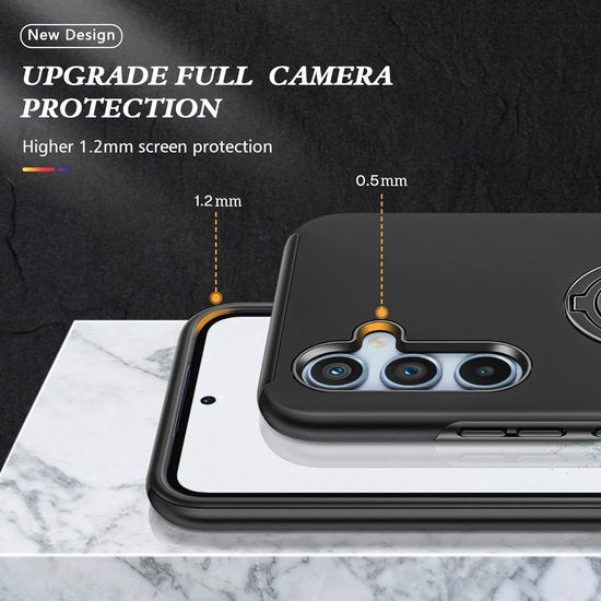 Samsung Galaxy A34 5G Hoesjes – Harde Backcover met Vingerring – Anti-drop – Schokbestendig – Zwart-Ilumina Benelux