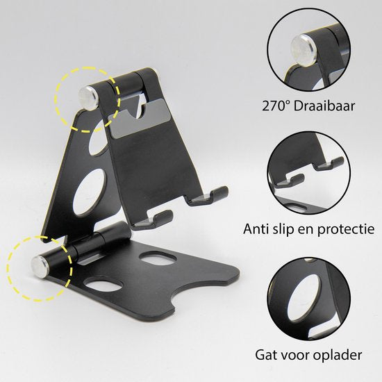 Telefoonhouder bureau – Opvouwbaar & Verstelbaar – Voor Smartphone & Tablet – Antislip Standaard – Zwart-Ilumina Benelux