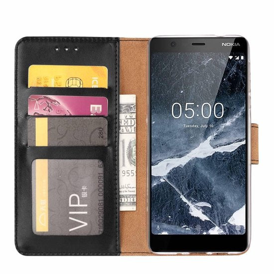 Nokia 5.1 Hoesjes – Portemonnee Hoes – Pasjeshouder – 2x Screenprotector – Zwart-Ilumina Benelux