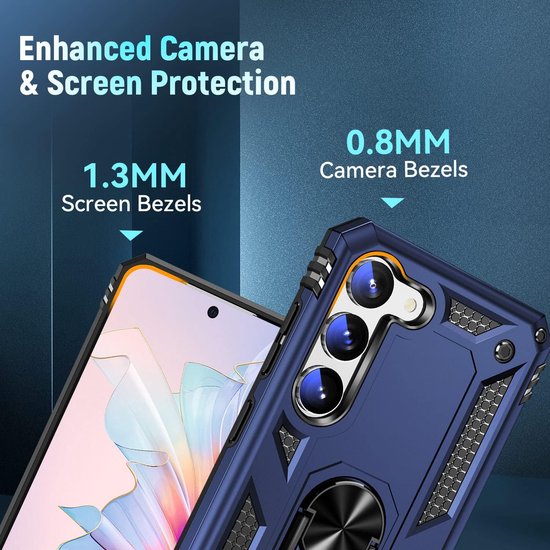 Samsung Galaxy S23 Plus Hoesjes – Anti-Shock Hybride Backcover – Ring Armor – Schokbestendig – Blauw-Ilumina Benelux