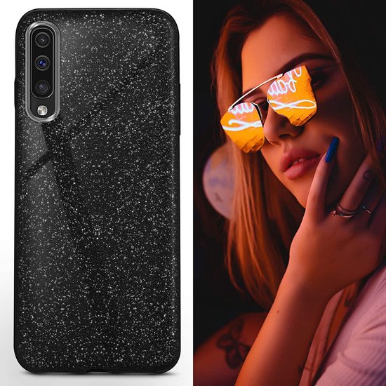 Samsung Galaxy A50 Hoesjes – Glitters TPU Siliconen Backcover – BlingBling – Zwart-Ilumina Benelux
