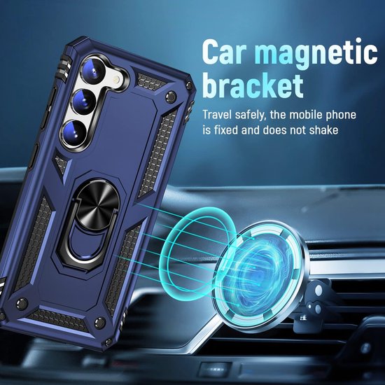 Samsung Galaxy S23 FE Hoesjes – Anti-Shock Hybride Backcover – Ringhouder – Armor Bescherming – Blauw-Ilumina Benelux