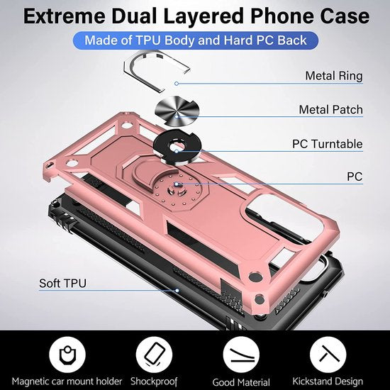 Samsung Galaxy S20 Plus Hoesjes – Ring Armor Backcover – 360° Draaibare Standaard – Magneet – Roségoud-Ilumina Benelux